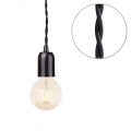 Black Braided Cable Kit with Nickel Fitting & 4 Watt LED Filament Globe Light Bulb – Gold Tint