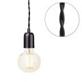 Black Braided Cable Kit with Nickel Fitting & 6 Watt LED Filament Globe Light Bulb – Gold Tint