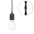 Black Braided Cable Kit with Nickel Fitting & 6 Watt LED Filament Teardrop Light Bulb – Clear