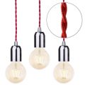 Pack of 3 Red Braided Cable Kit with Nickel Fitting & 4 Watt LED Filament Globe Bulb – Gold Tint