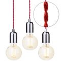 Pack of 3 Red Braided Cable Kit with Nickel Fitting & 6 Watt LED Filament Globe Bulb – Gold Tint