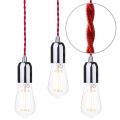 Pack of 3 Red Braided Cable Kit with Nickel Fitting & 6 Watt LED Filament Teardrop Bulb – Clear