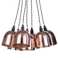 7 Light Cluster Ceiling Pendant with Hammered Shades – Copper