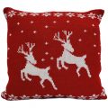 Luxury Knitted Reindeer Christmas Cushion – Red & White