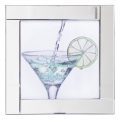 Square Mirror Picture Frame with Glittered Cocktail Glass Illustration – Silver