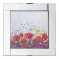 Square Mirror Picture Frame with Glittered Abstract Flowers Illustration – Silver