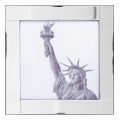 Square Mirror Picture Frame with Glittered Statue of Liberty Illustration – Silver