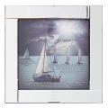 Square Mirror Picture Frame with Glittered Sailing Boats Illustration – Silver