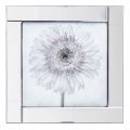 Square Mirror Picture Frame with Gerbera Glittered Daisy Illustration – Silver