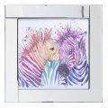 Square Mirror Picture Frame with Glittered Coloured Zebras Illustration – Silver
