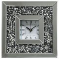 Square Mirrored Clock with Inlaid Diamond Style Crystal Frame – Silver