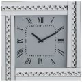 Square Mirrored Clock with Studded Crystal Frame – Silver