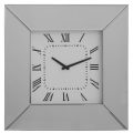 Square Mirrored Clock with Wide Mirror Frame – Silver