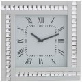 Square Clock with White Mirrored Glass Frame – White