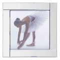 Square Mirror Picture Frame with Glittered Ballerina Illustration – Silver