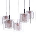 Visconte Dijon 5 Light Ceiling Cluster Pendant Bar with Copper Mesh and Glass Shades – Chrome